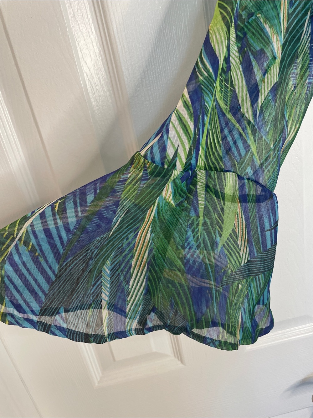 UNE AME BLUE GREEN LEAF TROPICAL PRINT FAUX WRAP HI-LOW MAXI DRESS SZ XL - Picture 6 of 13